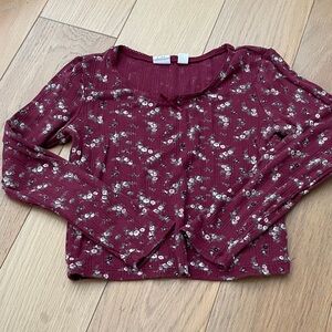 GAP Burgundy Floral Long Sleeve Tee